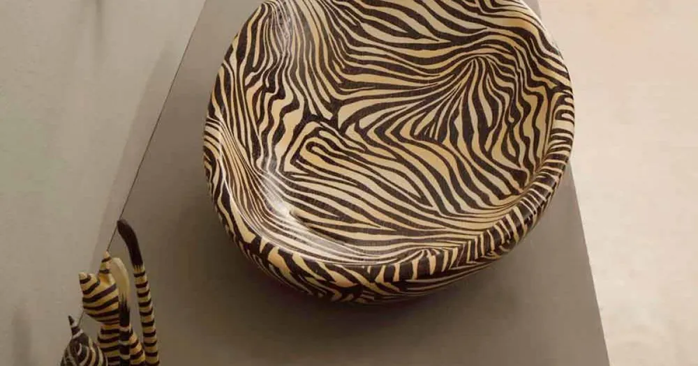 Grăbește-te - Design chiuvetă ceramică cu zebră portocalie făcută în Italia Glossy
