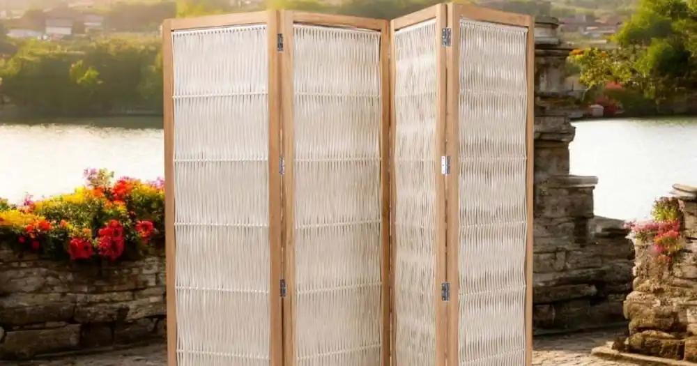 Reducere suplimentară | Despărțitor de exterior din Teak, Aluminiu și țesut frânghie - Vision