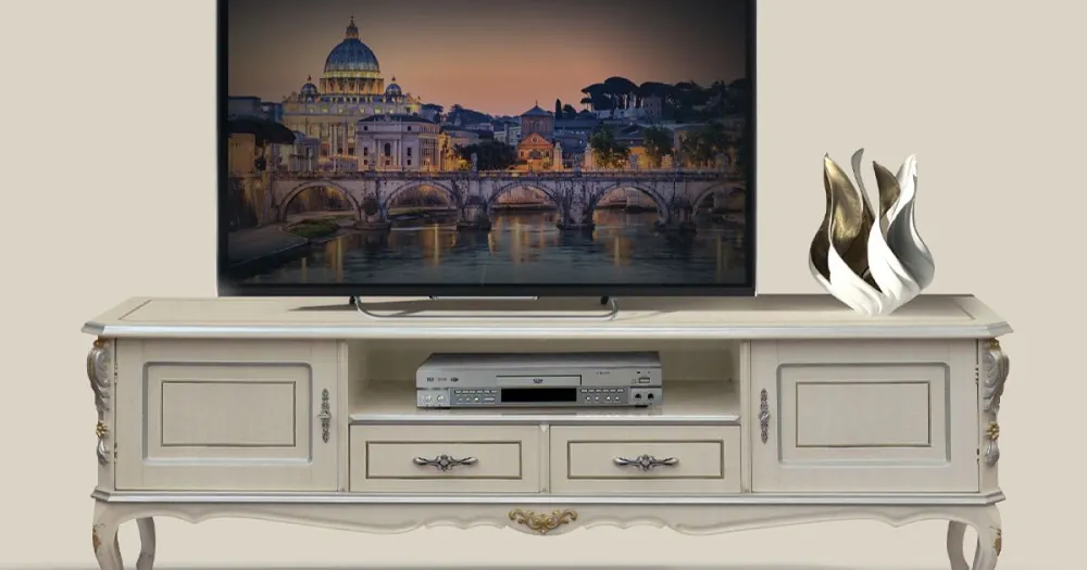 Dulap TV de lux din lemn alb și argintiu Made in Italy - Cheverny | Selecție de top
