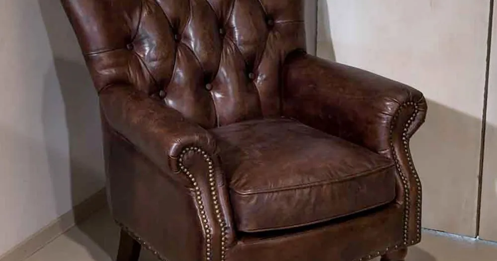 Fotoliu de interior realizat în întregime din piele vintage cu efect învechit - ștampilă - Se epuizează rapid