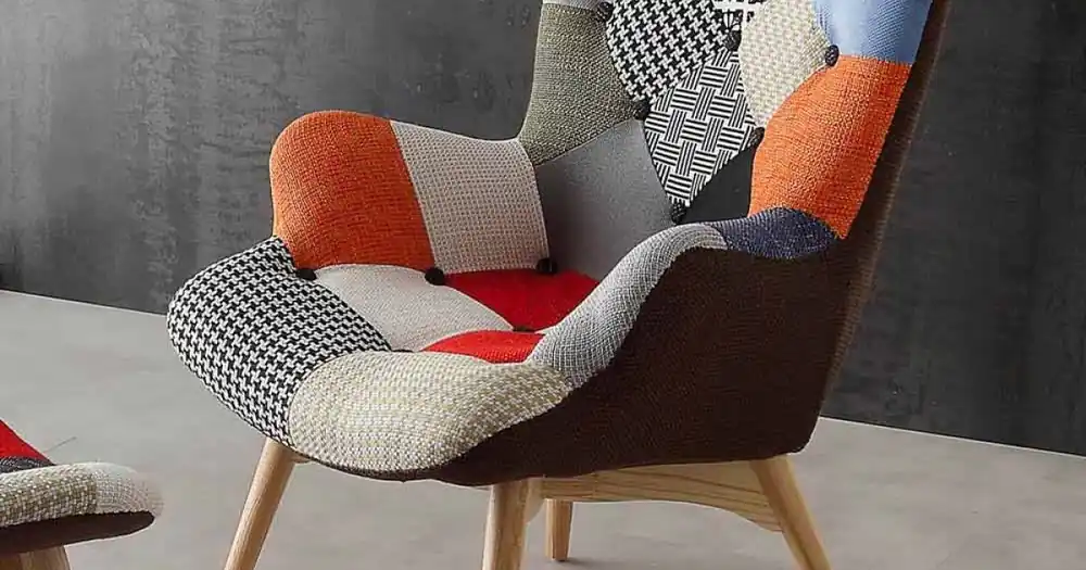 Recomandare | Fotoliu patchwork multicolor cu picioare din lemn masiv Veronica