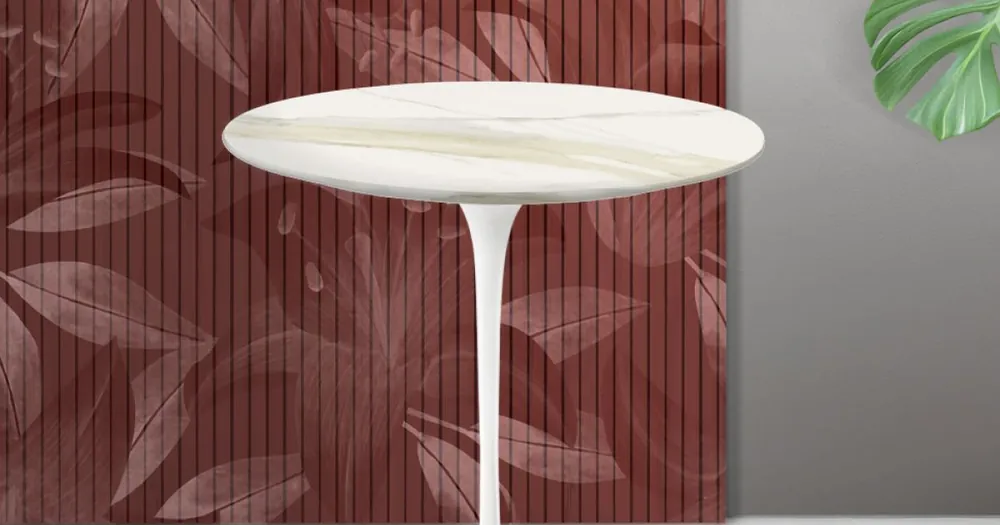 Ultimele produse | Masă de cafea Saarinen Tulip H 52 cm în ceramică Florim Calacatta aurie mată - Scarlet
