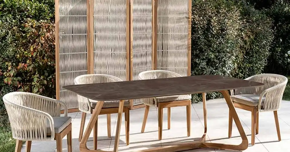 Oferta zilei | Masa de exterior cu baza din lemn si blat din ceramica maro Pulpis - Infinity