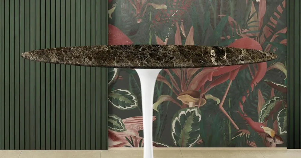 Masă Eero Saarinen Tulip H 74 Ovală în Marmură Emperador Închisă Fabricată în Italia - Stacojiu - Economisește acum